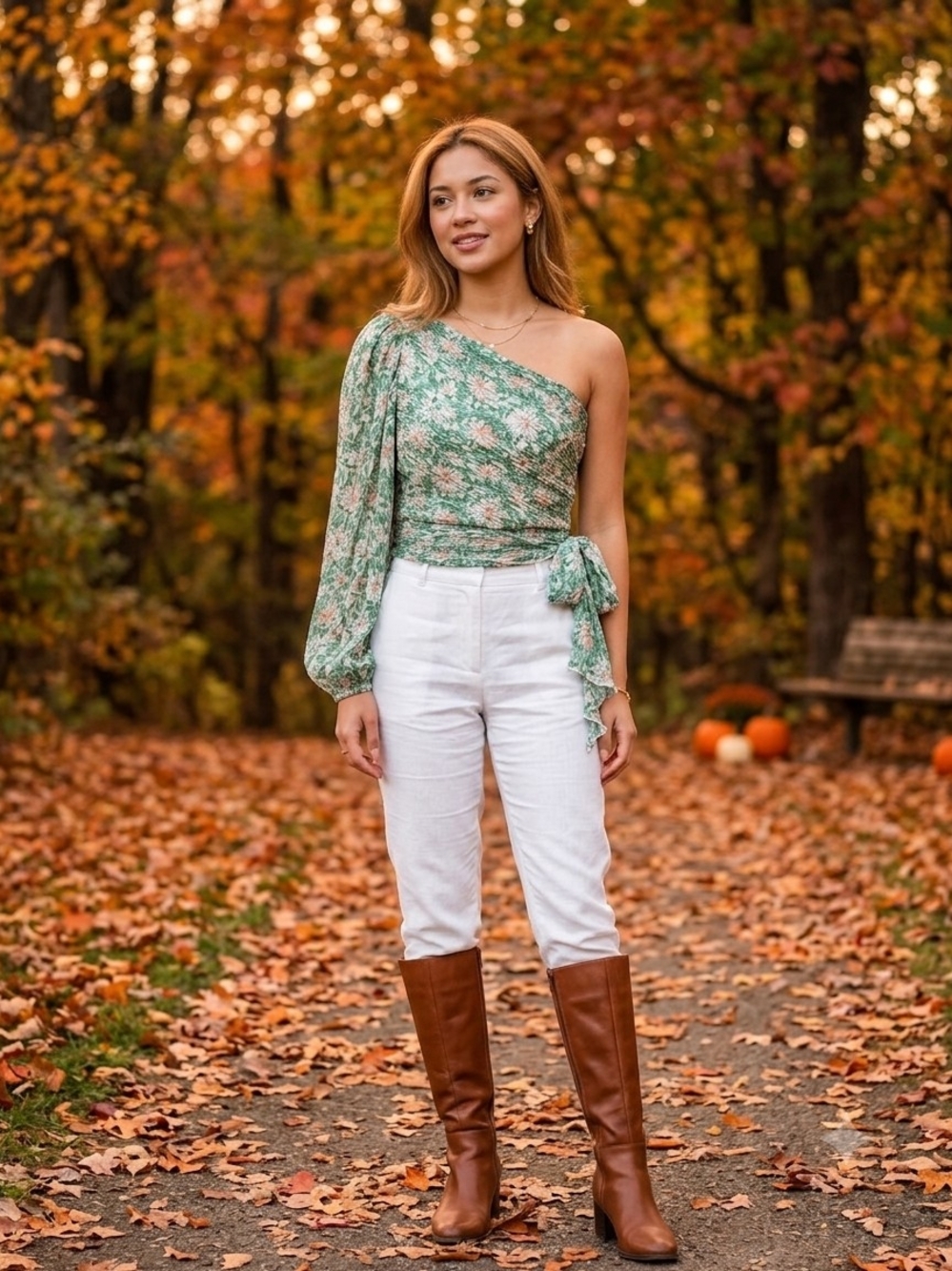 Lulu's Green Floral One-Shoulder Wrap Top